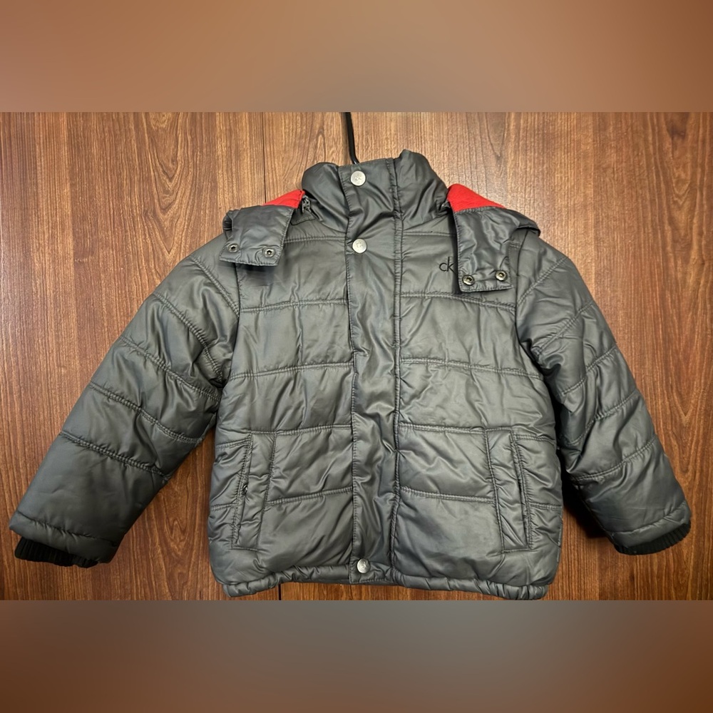 EUC Calvin Klein Black Puffer Red Fleece Jacket